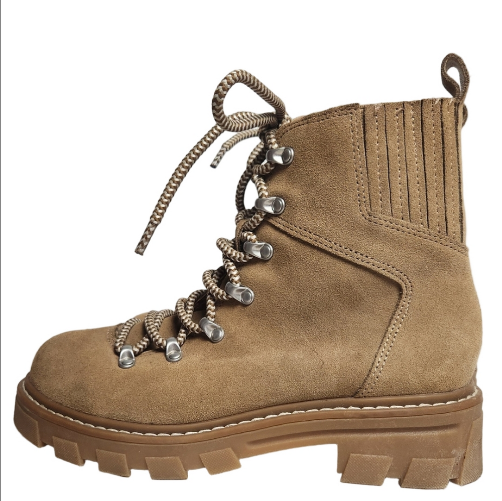Women's Ankle Boots Lug Sole Hiker Tan Suede Leather Lace-up GABBIE SPLENDID
